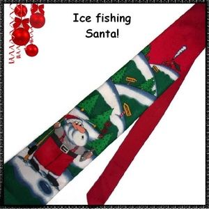 Ugly CHRISTMAS Tie ICE FISHING SANTA Hallmark